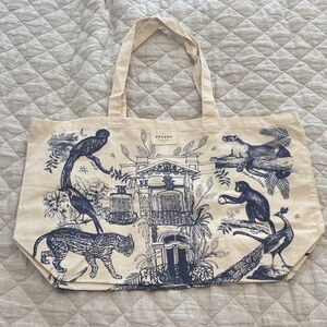 Sezane Cream and Navy Jungle Tote Bag